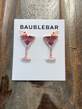 BaubleBar Pink Rhinestone Martini Glass Stud Earrings New on Card